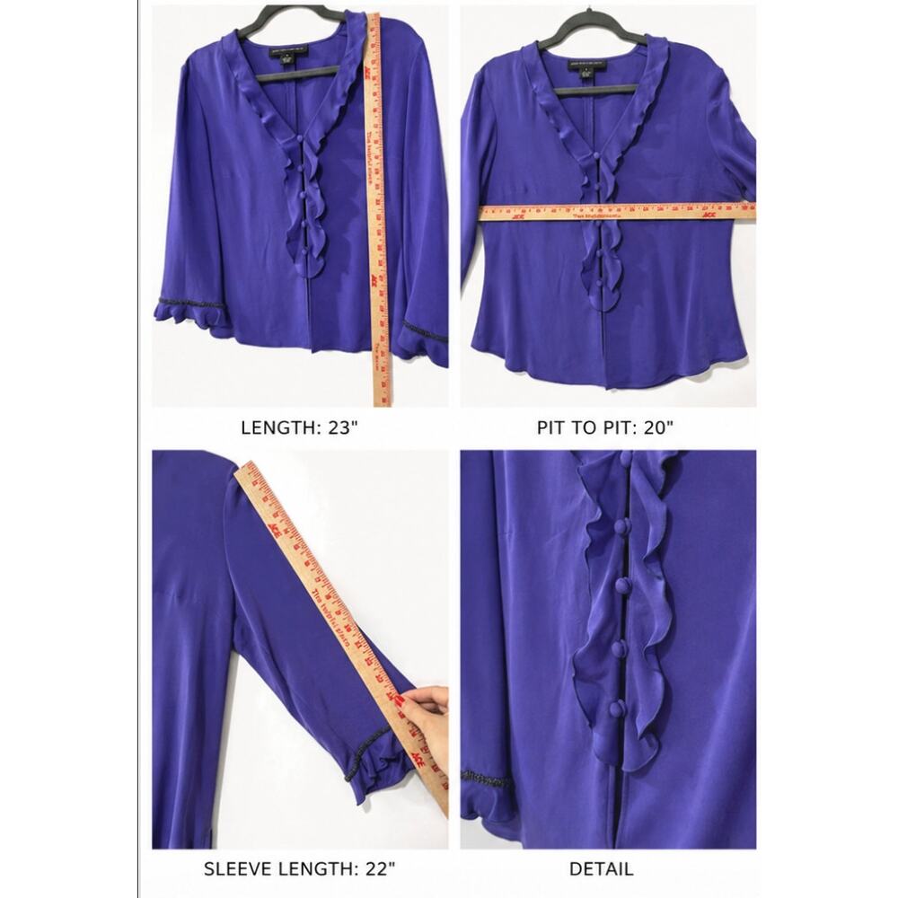 Silk 2 Pc Set Purple Beaded Ruffle Jacket VNTG A-Line Maxi Slip Dress Jones NY 8 - Picture 10 of 11